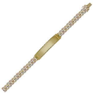 Pave CZ Miami Cuban Link Frame ID Men Bracelet 10mm Tricolor Gold